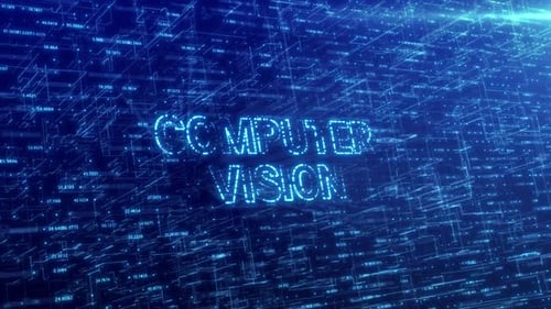 Computer Vision Concept Over Blue Futuristic Technology Network with Digital Cyberspace Background