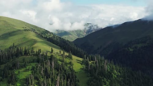 Mountain slopes aerial view. Mountains landscape background.
