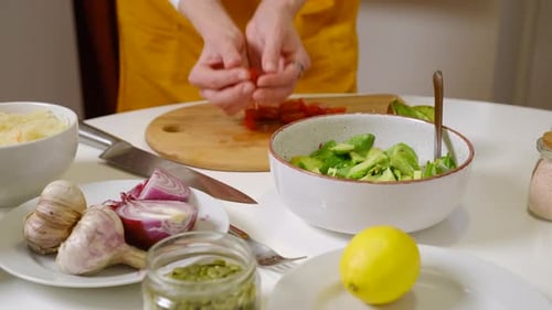 Salad Preparation with Fresh Ingredients at Home