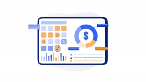 Financial planner animation charts and financial symbols visualizes complex data for strategic.