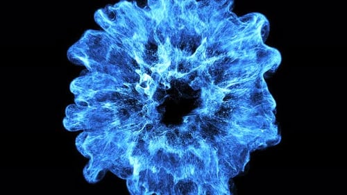 Atemberaubende blaue Energieexplosion auf schwarzem Hintergrund für dynamische Präsentationen oder visuelle Effektprojekte