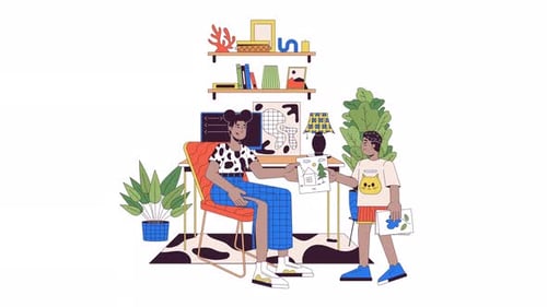 Modern Illustration of Adult and Child Discussing Art