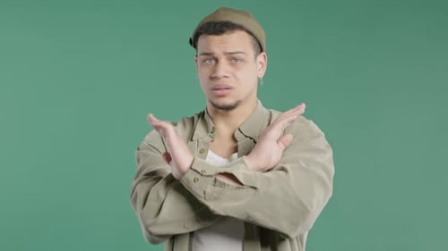 No Never Biracial Man Rejecting Gesture Stop Crossing Hands Ban Timeout