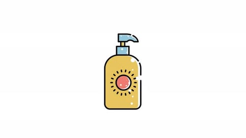 icon animation of Bottle of sunscreen with a sun on it.