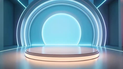 Abstract 3D Podium with Changing Neon Lighting