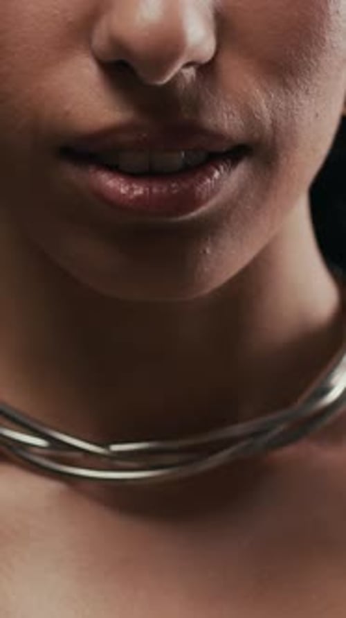 Elegant Close-up of Woman with Silver Necklace