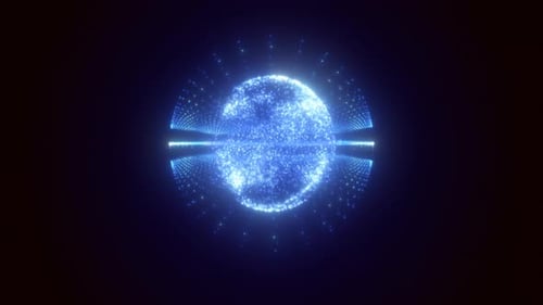Blue energy magic circle sphere ball of futuristic waves and lines of particles of energy