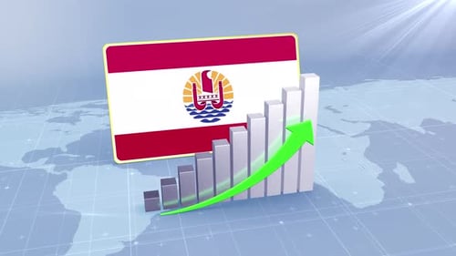 French Polynesia Flag on Bar Chart with Increasing Values Economic Growth Concept