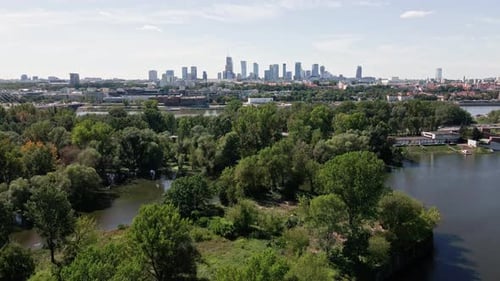 Aerial View of Warsaw Cityscape with Skyscrapers