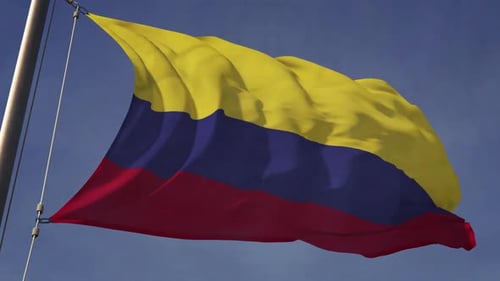 Realistic Waving Colombian Flag on a Flagpole