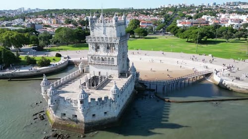 Belem Tower (Torre de Belém) in Portugal from Above on a Clear Day