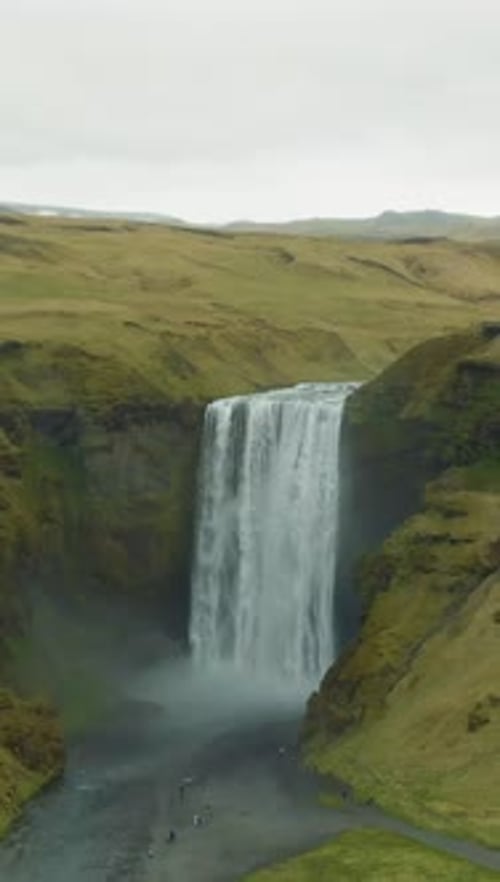 Skogafoss Waterfall Iceland Aerial View Vertical Video