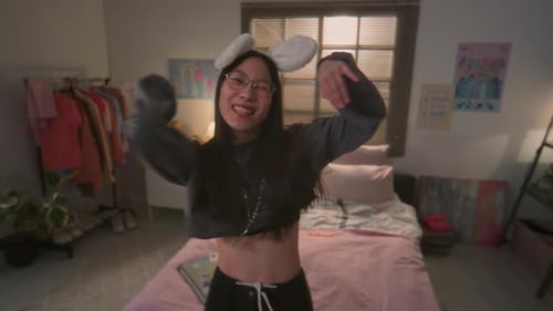 Korean Teenage Blogger Girl Performing Energetic K-pop Dance