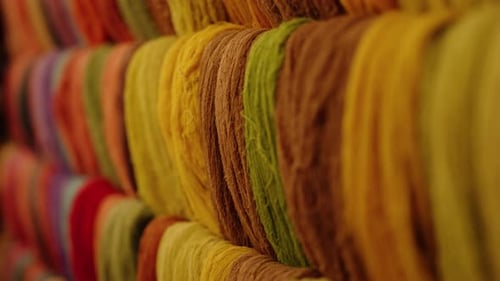 Close up of dyed yarn bundles used in Guatemalan textile weaving