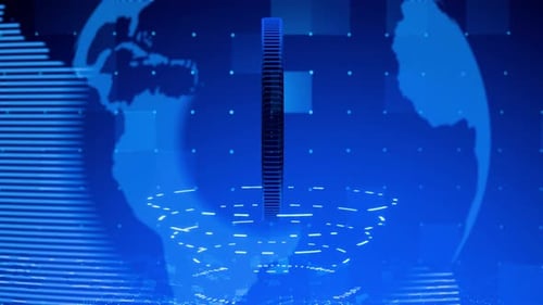 Futuristic Bitcoin Coin Spinning on Global Technology Background