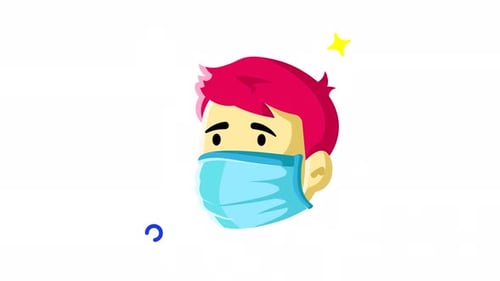Flat Design Animated Head with Face Mask Icon