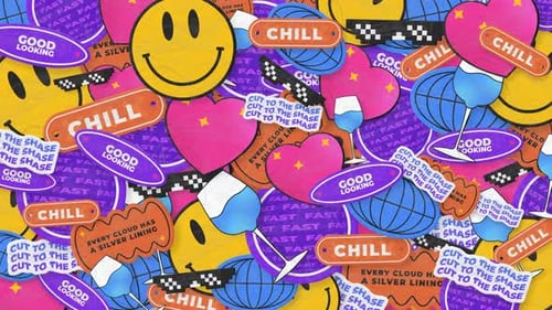 Colorful Animated Retro Pop Art Sticker Pattern