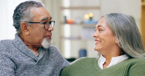 Senior Couple Smiling Affectionately Indoors