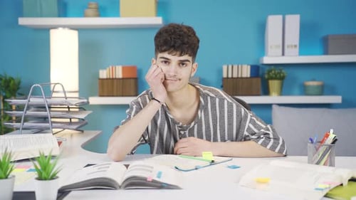 Student tired of studying at home.