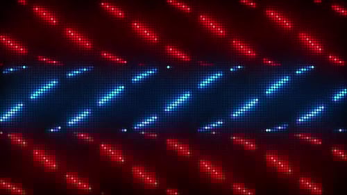 Dynamic digital light show with red and blue streaks moving forward