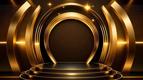 Elegant Golden Awards Stage Background with Sparkling Arches