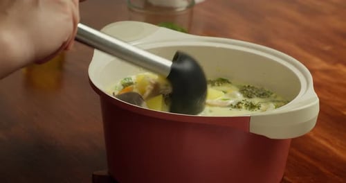 Broccoli Soup Broccoli Soup Blended Vegetarian Soup Pouring Vegetable Soup with Broccoli Into a