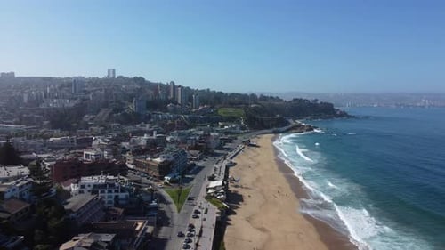 City beach shore aerial scene
