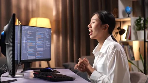 Programmeur agitant la main lors d'une réunion sur ordinateur tout en créant une Appli de développement d'un ingénieur logiciel