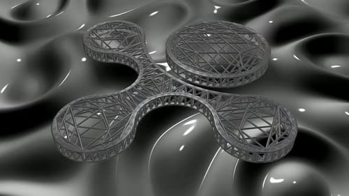 Abstract 3D Wireframe Geometric Shape on Animated Liquid Background