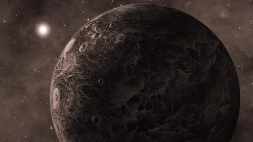 Realistische 3D-Ansicht des fiktiven Planeten Ceres mit leuchtender Sonne von Nacht zu Tag