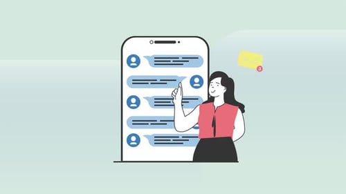 Flat Design Animation of Woman Using Smartphone with Chat Messages