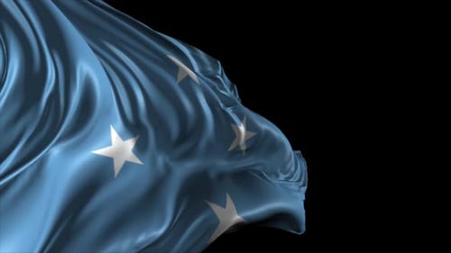 Dynamic Micronesia Flag Waving Against Black Background