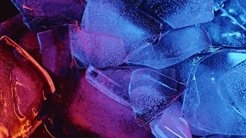 Icy Red and Blue Abstract Art with Floating Cube