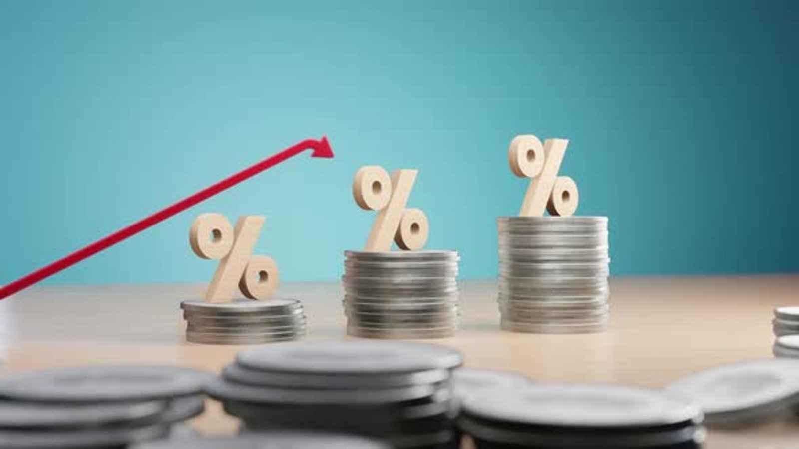 Increasing interest rates with stacked coins concept, Backgrounds ...