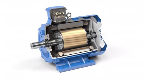 Cross section of Industrial electric motor. Electric motor parts and structure