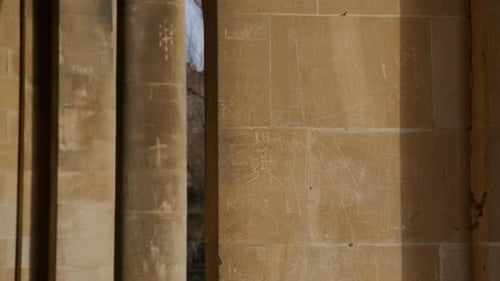 Ancient Walls On Roman Baths In England, United Kingdom. Close-up Shot