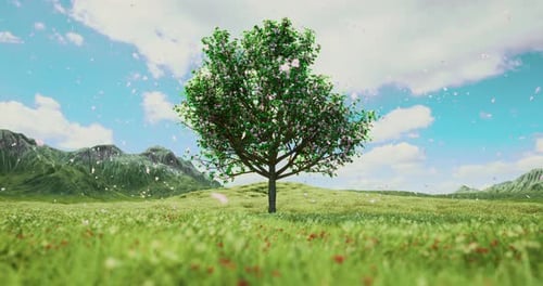 Blooming Tree with Falling Petals