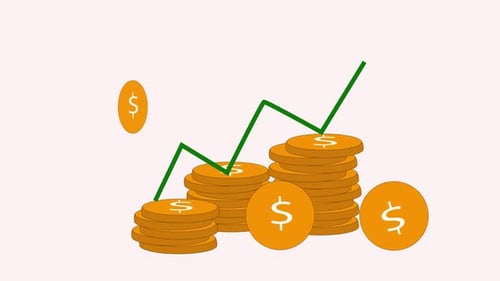 Golden dollar coin growth animation featuring a rising graph, perfect for finance marketing, investm