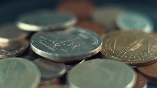 video of vintage rare coins, retro money edition, old gold, on a 360 rotating plate, 120 fps slow mo