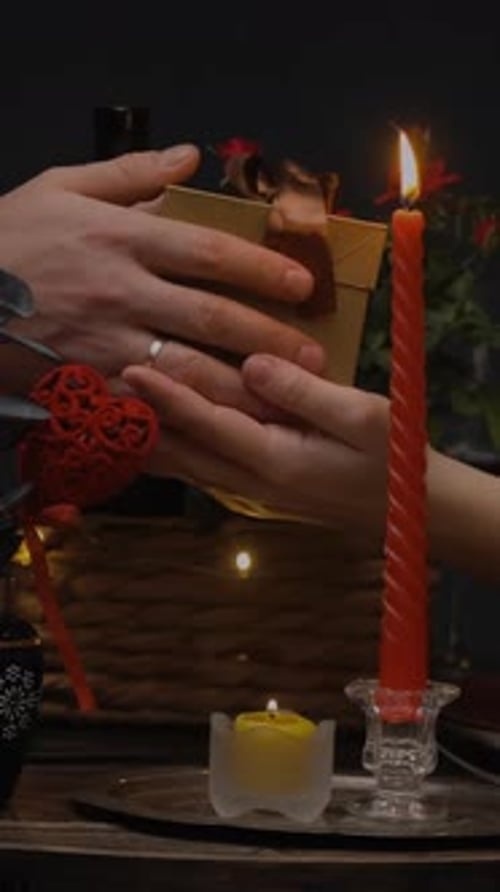 Vertical Video Man Giving Gift to His Beloved During St Valentines Day