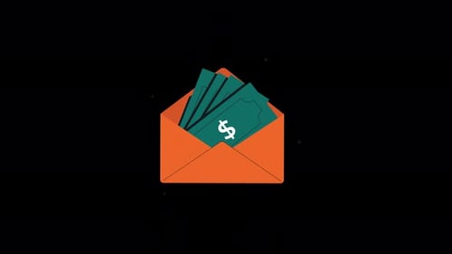 Open Envelope with Dollar Banknote. Financial Payment, Wage Concept Animation Video - Transparent