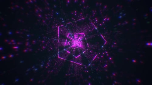 Hell leuchtende polygonale Formen, Loop-Tunnel, abstrakter digitaler Hintergrund, Neon-Polygon