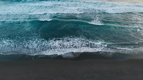 Top Down View of Black Beach on the Atlantic Ocean