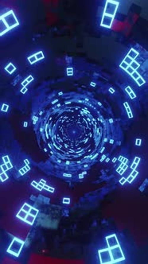 Abstract tube of blue and white squares in circular pattern. Looped animation