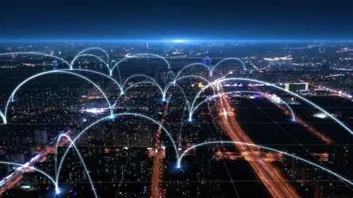 smart Connected city skyline. Futuristic network concept, city Technology.