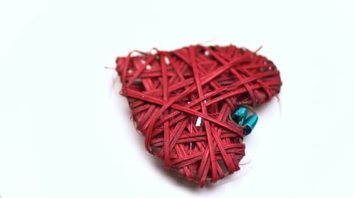 Red Woven Heart with Blue Ribbon Decoration