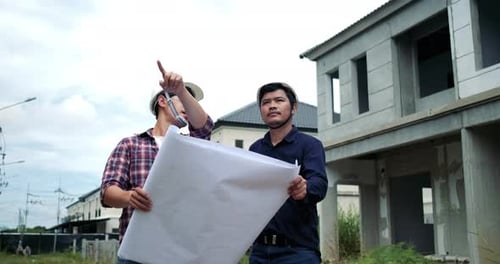Group of young asian of building architect construction engineer have meeting