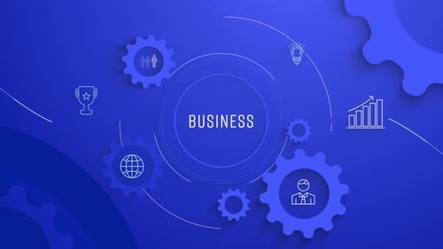 Animated Corporate Business Process with Gears and Outline Icons