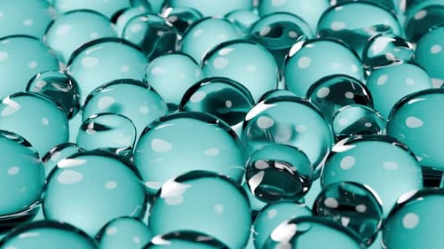 Abstract bubbles animation. Transparent glossy spheres or balls, water drops