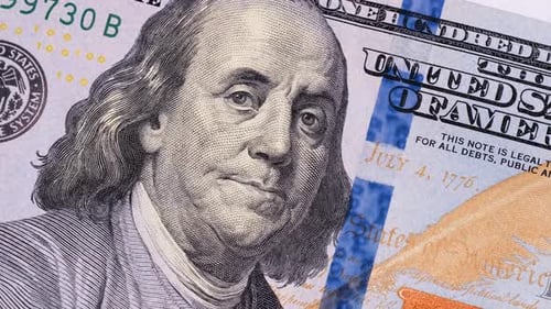 President Benjamin Franklin United States hundred dollar bill macro, close up. American banknote